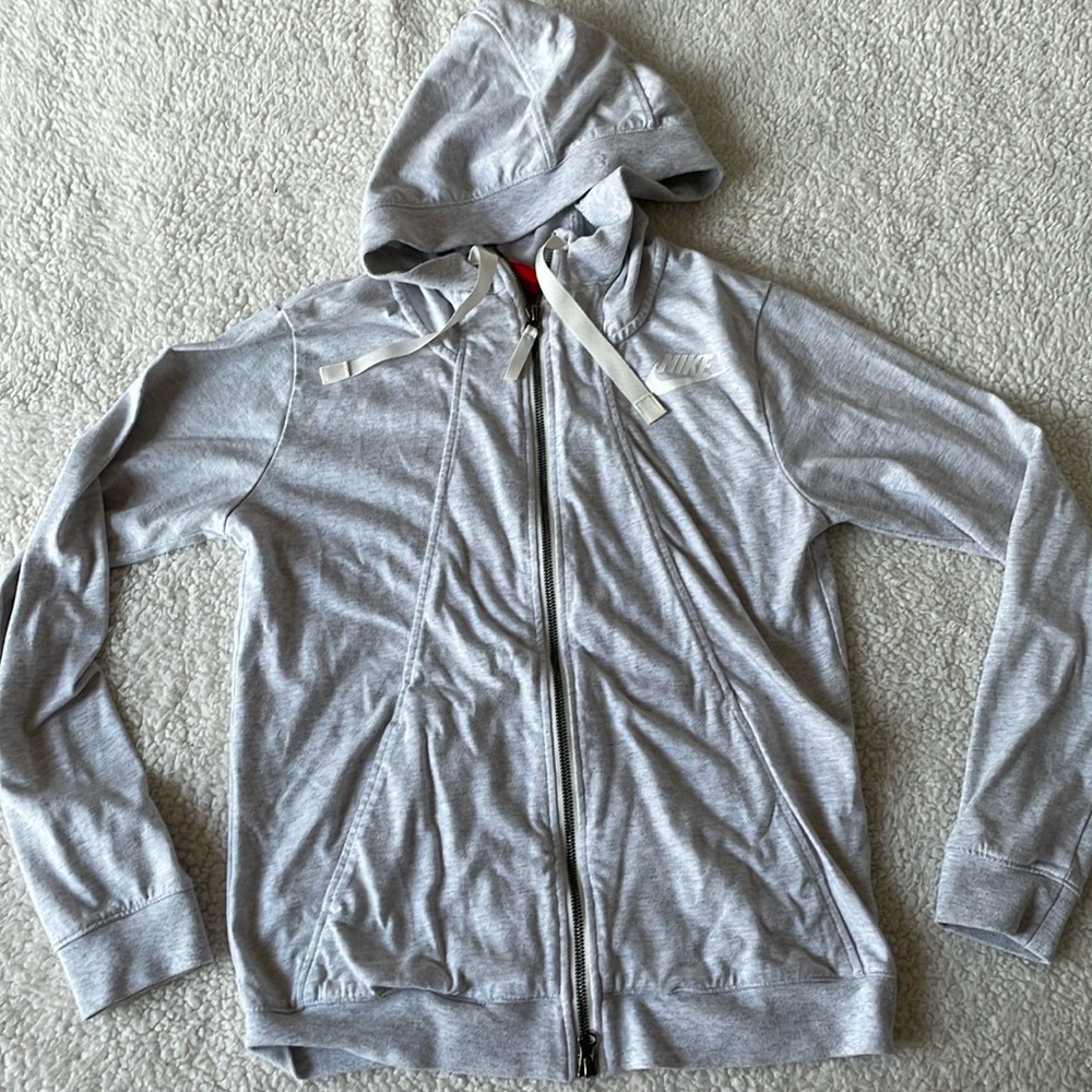 Nike gym vintage light grey zip up lightweight cotton hoodie